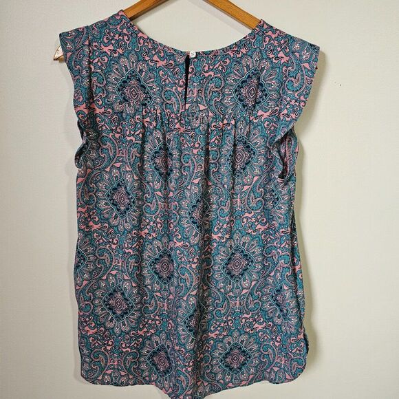 EUC LOFT PAISLEY MANDALA PRINT RUFFLED TOP SIZE SMALL - Picture 2 of 12